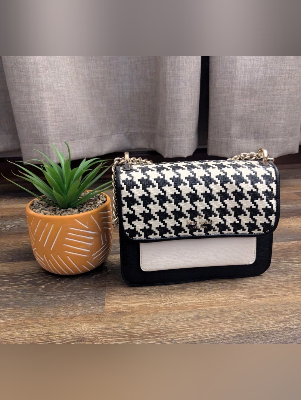 Kate Spade Woven Remi Flap Chain Crossbody Shoulder Bag In Houndstooth